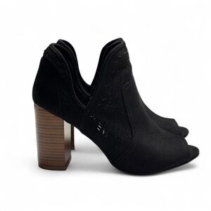 Fergalicious Harvey Black Suede Peep-Toe Heeled Boots 9!NWT
